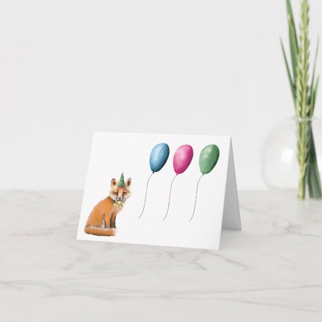 Cartão De Agradecimento Feliz Aniversário da Raposa e dos Balões (Frente)