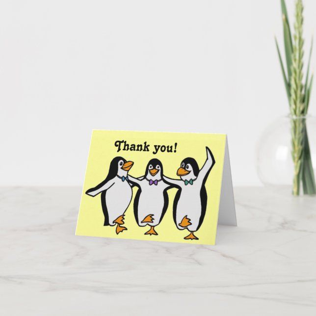 Cartão De Agradecimento Feliz Aniversário de Pinguins Dançantes Feliz (Frente)