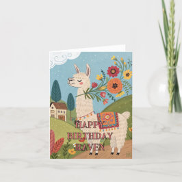Cartão De Agradecimento Feliz aniversário do folheto art alpaca