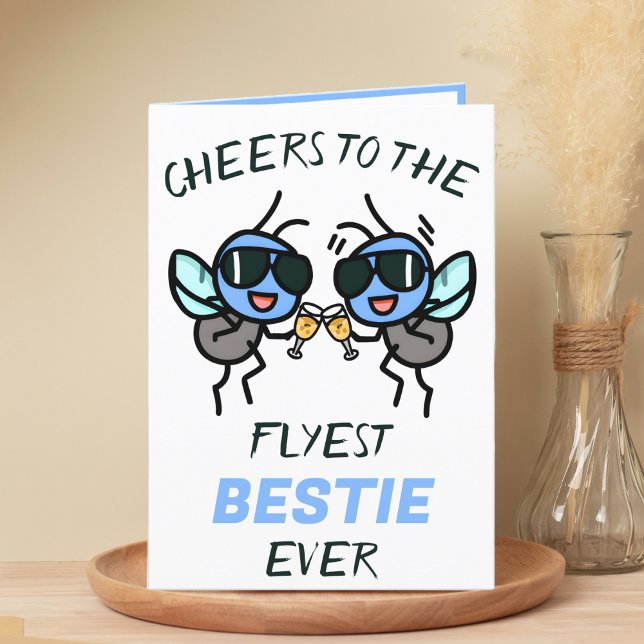 Cartão De Agradecimento Feliz Aniversário do Melhor Amigo Feliz (funny cheers to the flyest best friend birthday card with 2 flies wearing sunglasses giving a toast)