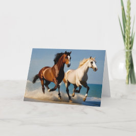 Cartão De Agradecimento Feliz aniversário, dois cavalos galopando na praia