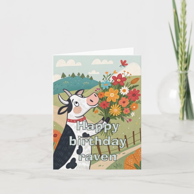 Cartão De Agradecimento Feliz aniversário, foldete de vaca (Frente)