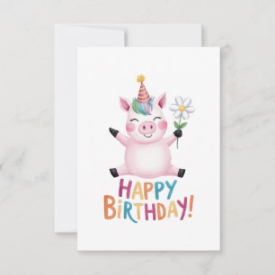 Cartão De Agradecimento Feliz Aniversário Leitão com Margarida