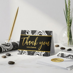 Cartão De Agradecimento Feliz Aniversário Moderno em Preto e Dourado em Ág