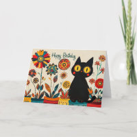 Feliz Aniversário Negro Gato com Flores