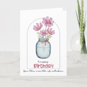 Cartão De Agradecimento Feliz Aniversário Noturno Mês Flor Cosmos Outubro