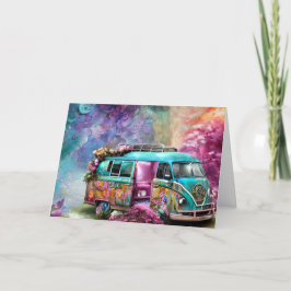 Cartão De Agradecimento Feliz aniversário rusty Combi van com flores dos a