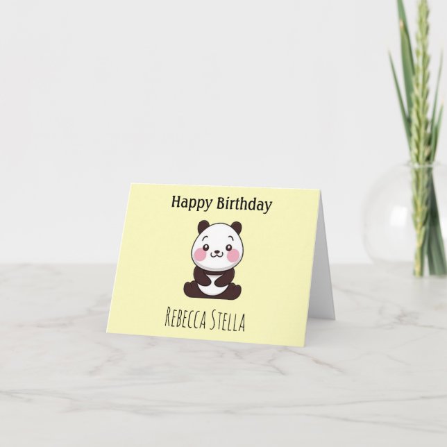 Cartão De Agradecimento Feliz aniversário ursinho panda amarelo fofo (Frente)