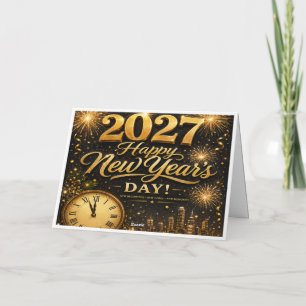 Cartão De Agradecimento Feliz Ano Novo 2027 Fogos de Artifício Luxuosos
