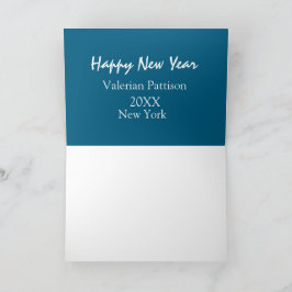 Cartão De Agradecimento Feliz ano novo azul nome lugar ano boho simples 