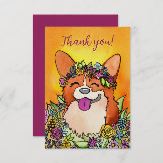 Cartão De Agradecimento Feliz Corgi Com Flores
