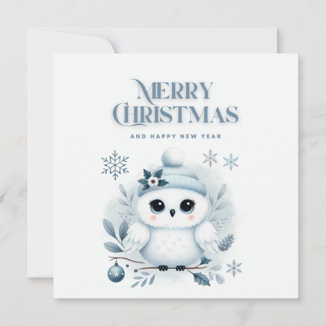 Cartão De Agradecimento Feliz Coruja de Natal (Frente)