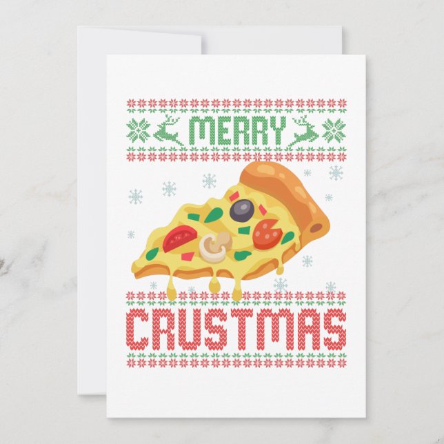 Cartão De Agradecimento Feliz Crustmas Engraçado Pizza de Natal Feia Suéte (Frente)