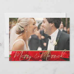 Cartão De Agradecimento Feliz de Poinsettia Elegante e Casamento Fotográfi