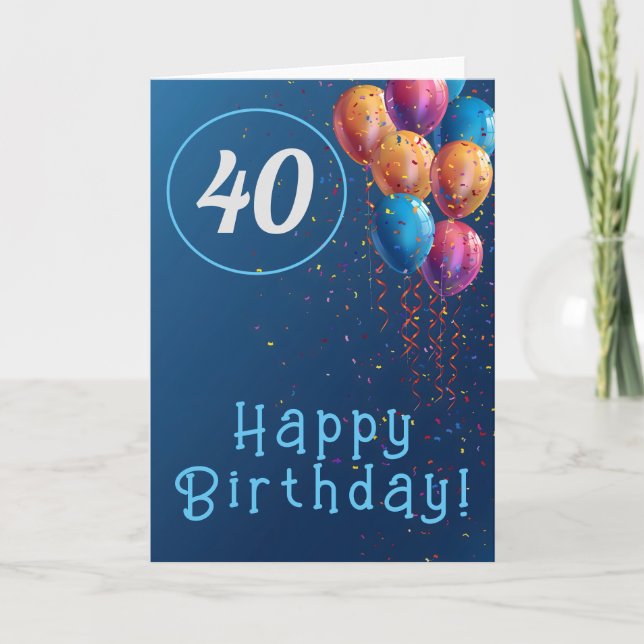 Cartão De Agradecimento Feliz design de aniversário com balões e confete (Frente)