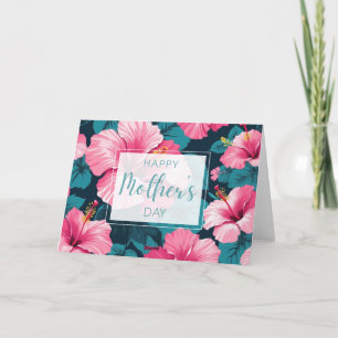 Cartão De Agradecimento Feliz Dia das Mães Hibiscus Tropical Boho Design