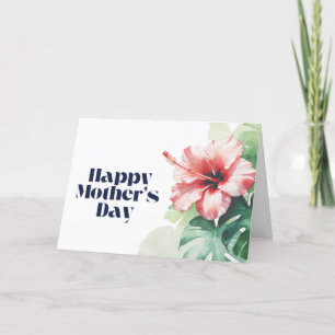 Cartão De Agradecimento Feliz Dia das Mães Hibiscus Watercolor Tropical
