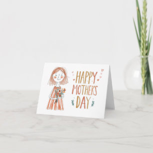 Cartão De Agradecimento Feliz Dia das Mães Sketch Dobrável Estilo Desenho