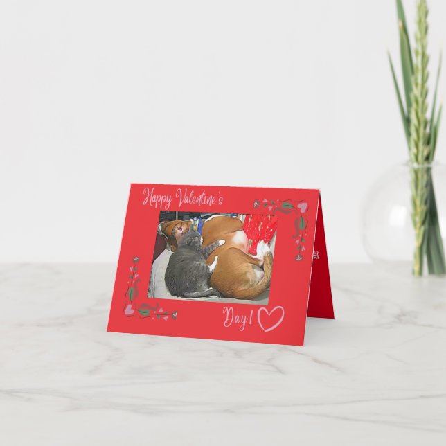Cartão De Agradecimento Feliz dia de os namorados, Gato e Cão (Frente)