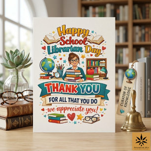 Cartão De Agradecimento Feliz Dia do Bibliotecário Escolar   Obrigado Bibl