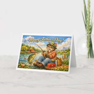 Cartão De Agradecimento Feliz Dia dos Pais para o seu pai gato pescador fa