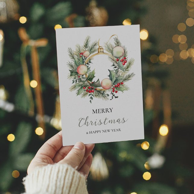 Cartão De Agradecimento Feliz Feliz ano novo de Natal Wreath Minimamente (Criador carregado)