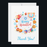 Cartão De Agradecimento Feliz Festa de Chanucá, Belo Decoração, Judeu<br><div class="desc">Obrigado! Festival de decoração de Luzes Judias Feliz de Festa Chanucá. Antecedentes judaicos Holiday Hanukkah com símbolos tradicionais Chanukah - sonhos de madeira (rodando no topo), rosquinhas, menorah, velas, estrela de David e luzes brilhantes, confetti, luzes brilhantes, vintage, fundo branco. Modelo de texto personalizado. Decoração de Eventos do Festival de...</div>