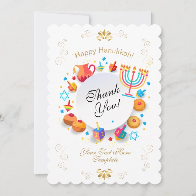 Cartão De Agradecimento Feliz Festa de Chanucá - Belo Personagem de Decora (Frente)