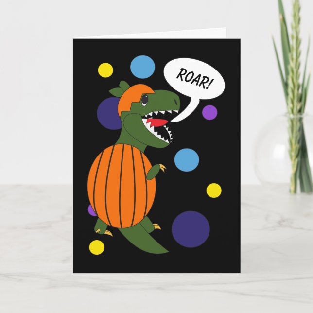 Cartão De Agradecimento Feliz Halloween Dinossaur Trex Personalizar Engraç (Frente)