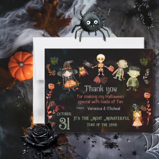 Cartão De Agradecimento Feliz Halloween Monstros Bonitos (Happy Halloween Cute Monsters Thank You Card)