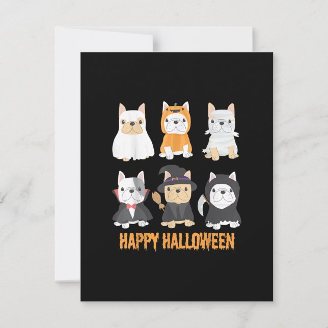 Cartão De Agradecimento Feliz Halloween Pug Dogs Cute Bulldog Francês (Frente)