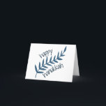 Cartão De Agradecimento Feliz Hanukkah (com Folhas Azuis)<br><div class="desc">O design do "Feliz Chanucá" é ilustrado com um galho graciosamente azul de folhas com ouro artístico e espalhador branco. Esta design destina-se a capturar a elegância e a beleza da época de férias de inverno, e é o presente perfeito para aqueles que celebram o Festival Judaico das Luzes. Copyright...</div>