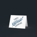 Cartão De Agradecimento Feliz Hanukkah (com Folhas Azuis)<br><div class="desc">O design do "Feliz Chanucá" é ilustrado com um galho graciosamente azul de folhas com ouro artístico e espalhador branco. Esta design destina-se a capturar a elegância e a beleza da época de férias de inverno, e é o presente perfeito para aqueles que celebram o Festival Judaico das Luzes. Copyright...</div>