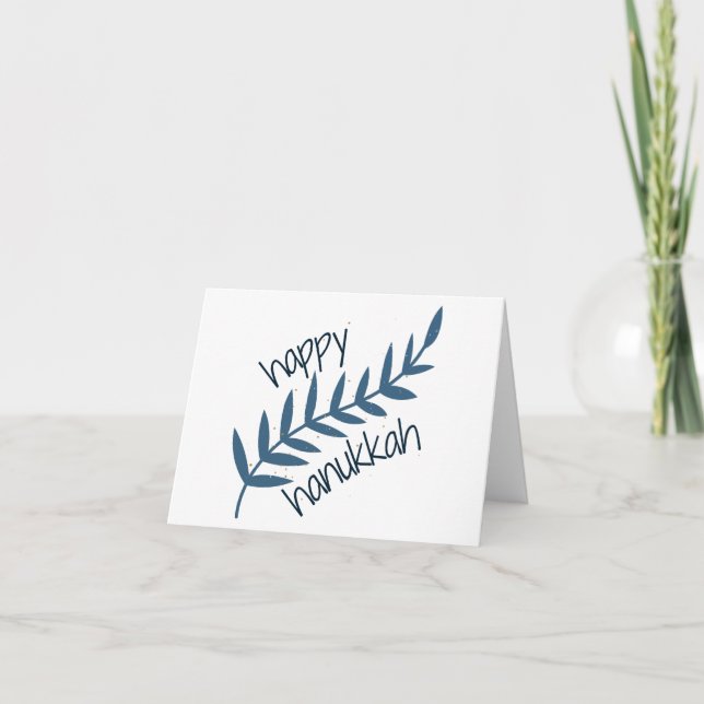 Cartão De Agradecimento Feliz Hanukkah (com Folhas Azuis) (Frente)