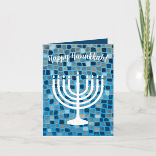 Cartão De Agradecimento Feliz Hanukkah Menorah Blue Mosaic Ornaic Card