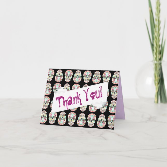 Cartão De Agradecimento Feliz Muertos - Custom Sugar Skull Thank You Card (Frente)