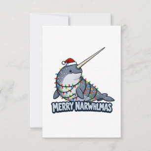 Cartão De Agradecimento Feliz Narwhalmas Luzes de Natal do Narval Divertid