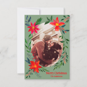 Cartão De Agradecimento Feliz Natal 1 Foto Aquarela Floral Feriado