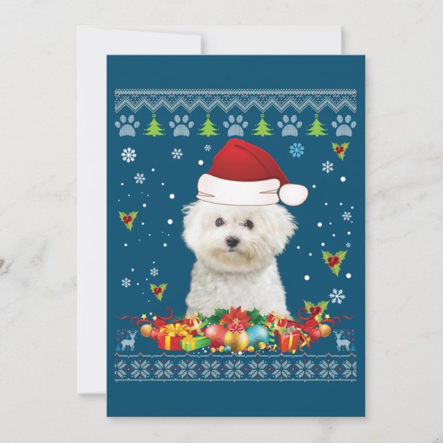 Cartão De Agradecimento Feliz Natal Bichons Frise Cachorro Feio (Frente)