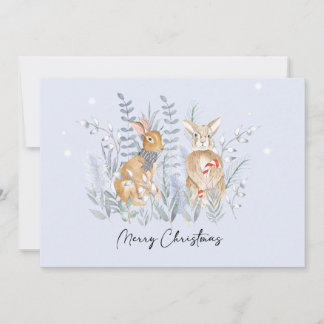 Cartão De Agradecimento Feliz Natal, bunnies na neve