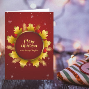 Cartão De Agradecimento Feliz Natal Círculo Dourado Vermelho de Wreath