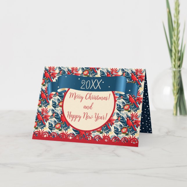 Cartão De Agradecimento Feliz Natal e Feliz ano novo! Pássaro Azul 2026 (Frente)