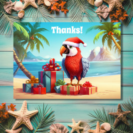 Cartão De Agradecimento Feliz Natal Tropical de Praia Tropical de Papagaio
