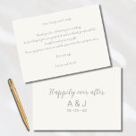 Cartão De Agradecimento Feliz Nunca Após Monograma De Prata Branca De Péro<br><div class="desc">Personalize este casamento elegante, graças a cartões com um design simples e minimalista. Uma elegante tipografia de prata "feliz para sempre", seguida por fontes simples e modernas sans serif para recém-casados monogramas e data de casamento, sobre fundo sofisticado e tradicional branco pérola. Obrigado personalizável para comemorar nossa mensagem de casamento...</div>