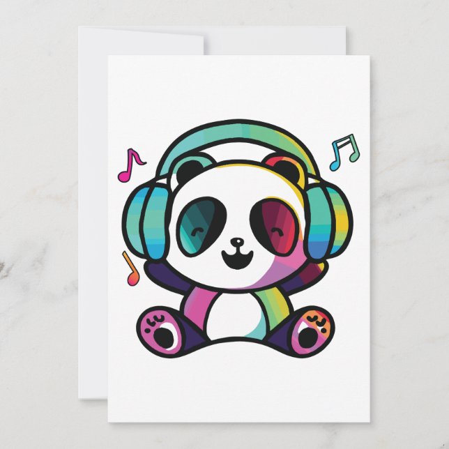 Cartão De Agradecimento Feliz Panda com fones de ouvido ouvindo música. (Frente)