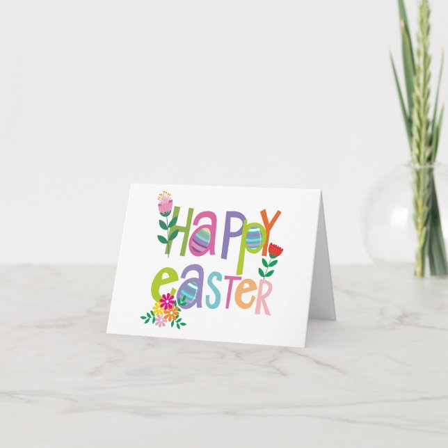 Cartão De Agradecimento Feliz Páscoa  (A bright and joyful Easter card bursting with color and springtime charm.)
