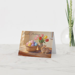 Cartão De Agradecimento Feliz Páscoa com ovos coloridos e tulipas