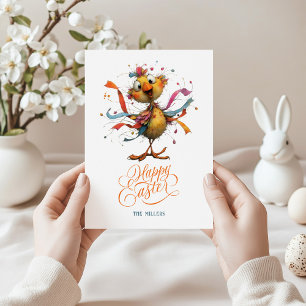 Cartão De Agradecimento Feliz Páscoa Ilustração Caprichosa de Frango de Pá