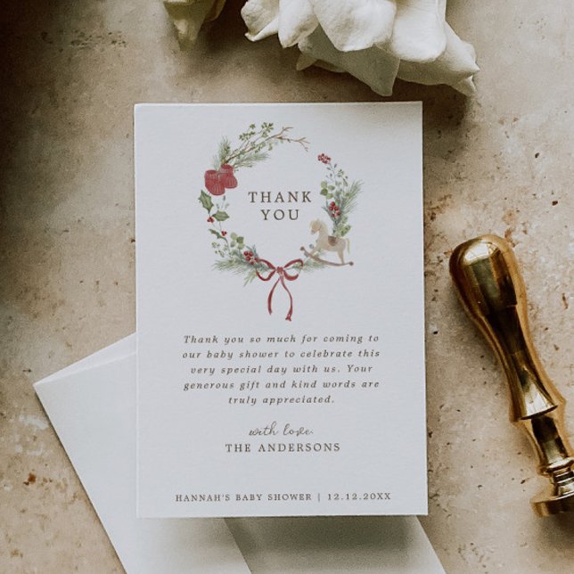 Cartão De Agradecimento Feliz Pequeno Chá de fraldas Vermelho Arco (Criador carregado)