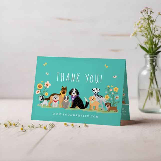 Cartão De Agradecimento Feliz Pet Family Pet Care, Chá (Lovable Happy Pet Family Pet Care, Grooming Teal Thank You Card)